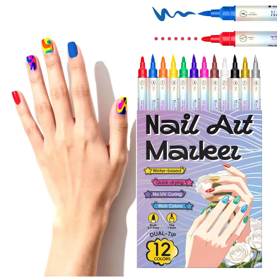 Plumones para uñas de doble punta (12 colores): para tu hija, sin esmalte regado